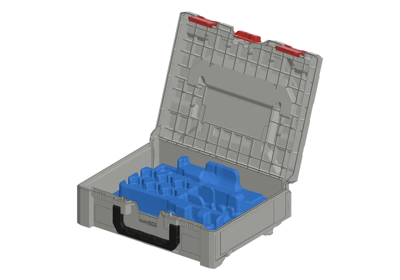 An open metaBOX case with a fitted insert in the base